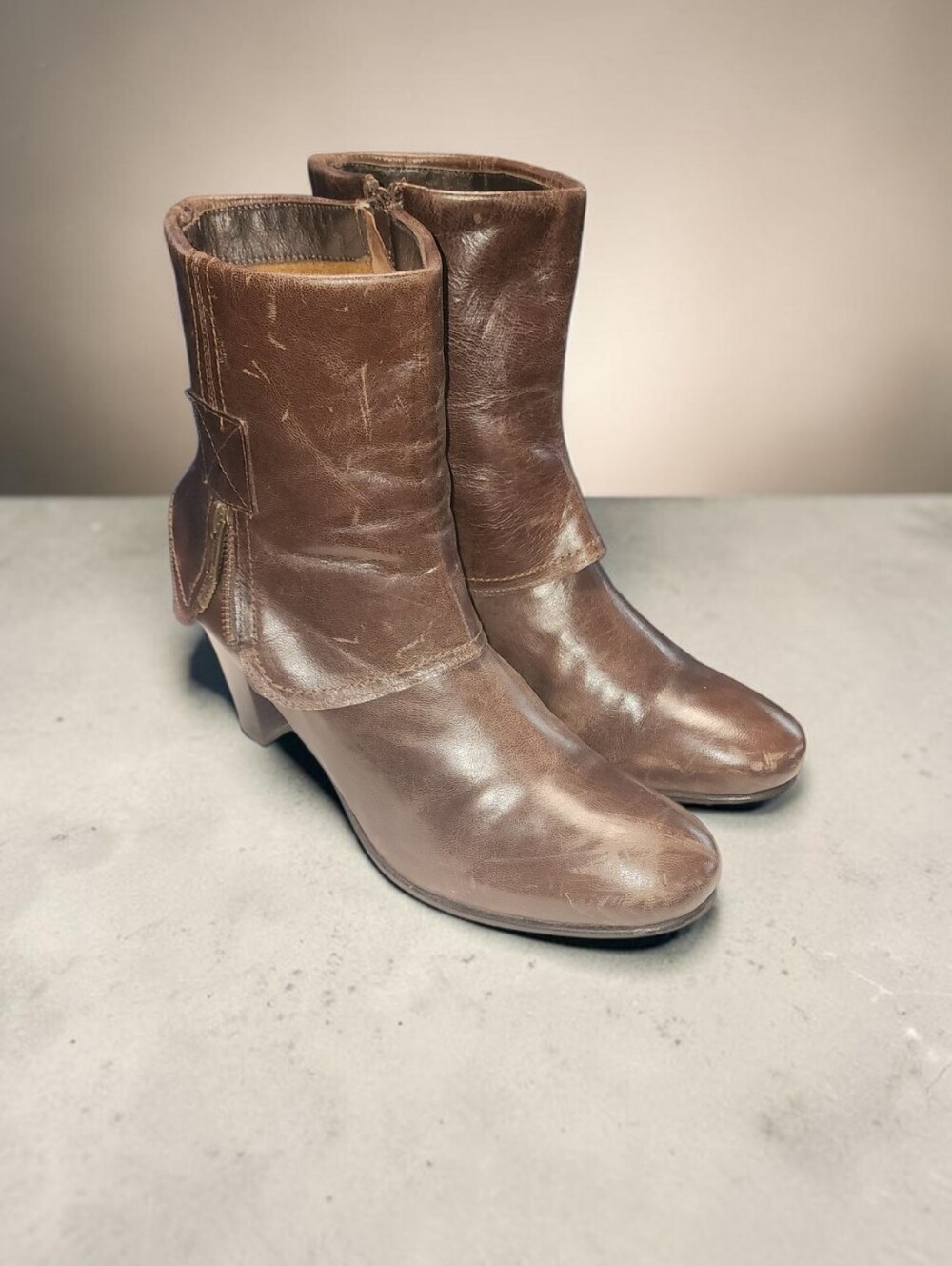 Women Vintage Leather Brown Ankle Boots By Salt 'n Pepper size Eu42 US11